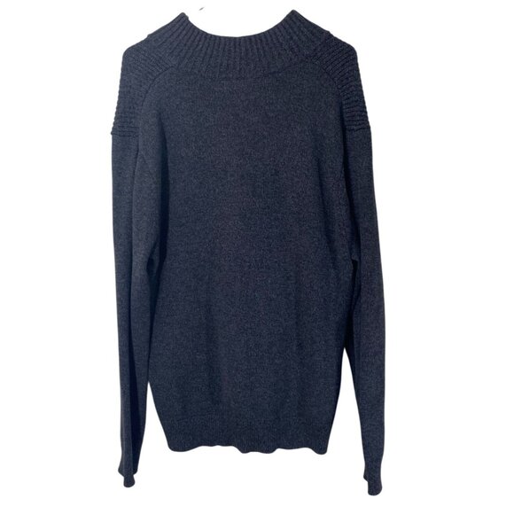 Nautica Mens Sweater Large Button Front Mock Neck Gray Knit Ribbed Cozy Casual - Picture 2 of 8